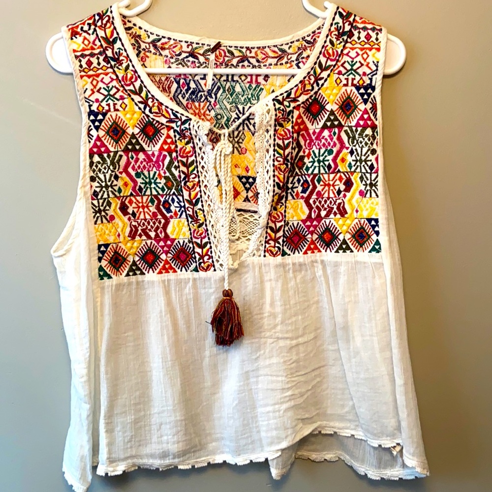 Free People Sleeveless Embroidered Shirt